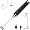 YUSWKO Black Milk Frother Wand for Coffee with Stand, Handheld Coffee Frother, Rechargeable Drink Mixer, Waterproof Electric Whisk