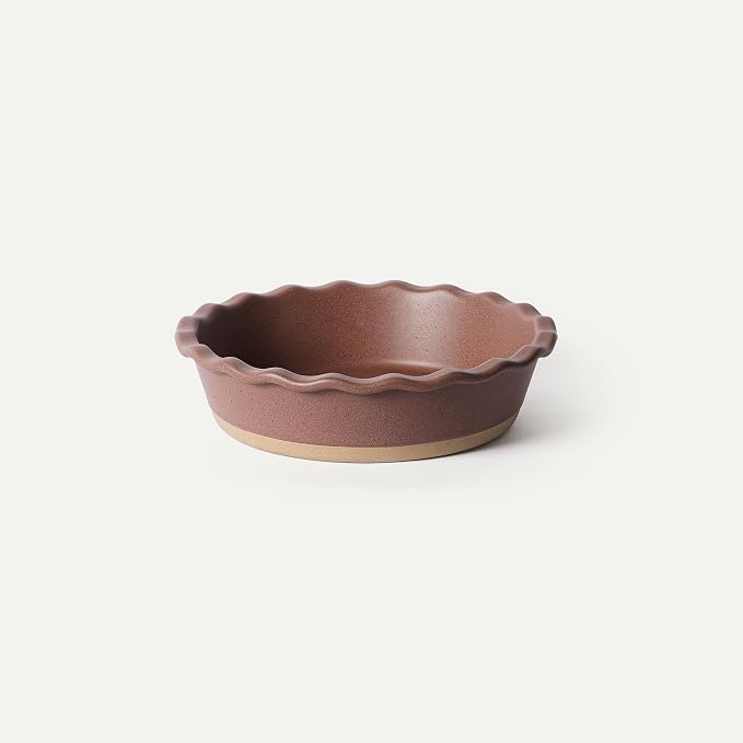 MORA Ceramic Pie Pan for Baking - 9 inch - Deep and Fluted Pie Dish for Old Fashion Apple Pie, Quiche, Pot Pies, Tart, etc - Modern Farmhouse Style Porcelain Ceramic Pie Plate - Terracotta