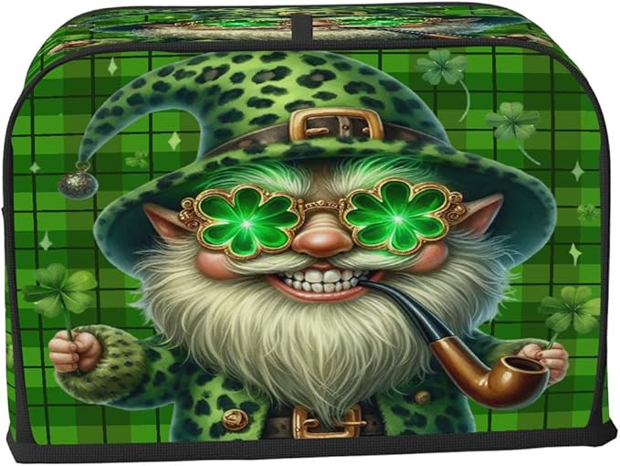 St Patrick Green Funny Gnome Toaster Cover 2 Slice Dust and Fingerprint Protection Toaster Bread Maker Covers Washable Kitchen Small Appliance Covers for Kitchen Accessories Decor Bakeware Women Gift