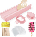 3 Inch Cakesicle Cutter and Cake Pop Mold Set with 8.7in Tray, 100 Wooden Sticks & 100 Bags, Silicone Cakesicle Mold for Homemade Cake Pops, Baking, Birthdays and Party Desserts (Pink)