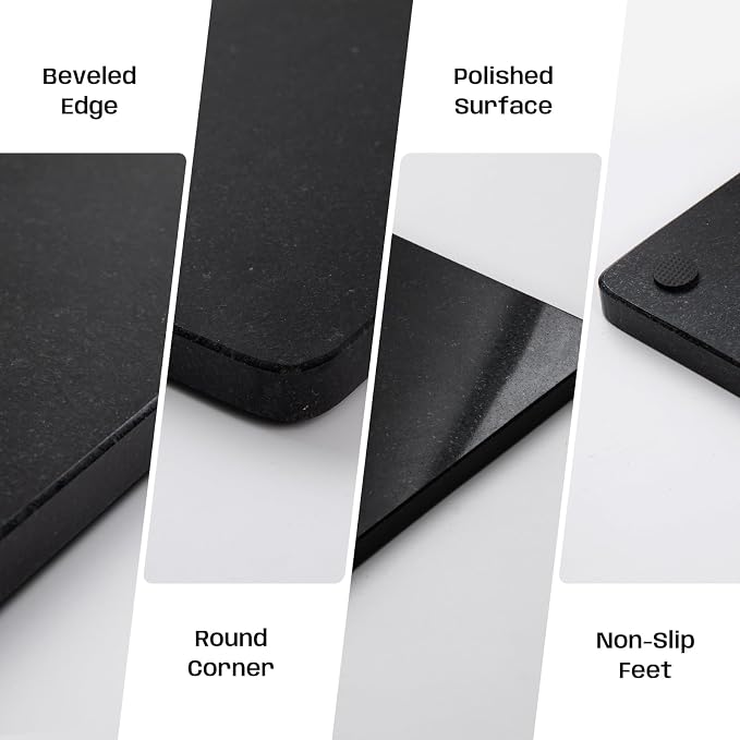 Black Granite Marble Cutting Board for Kitchen, 16x20 Large Inch Marble Slab Pastry Board With Non-Slip Feet for Baking, Cheese, Charcuterie, Chocolate – Serving Tray Gift