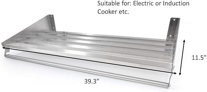 304 Stainless Steel Standard Wall Shelf, Cookware Storage Organizer, Kitchen Wall Pot Pan Rack,With 6 Hooks, Capacity 60 lb (39.3" x 11.5"-hang)