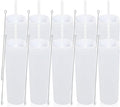 Volhoply 16oz Plastic Skinny Tumbler with Lid and Straw Bulk 10 Pack,Insulated Double Wall BPA Free Matte Acrylic Tumblers,Iced Coffee Travel Reusable Party Cup,Customizable Diy Gifts(White,10 Set)