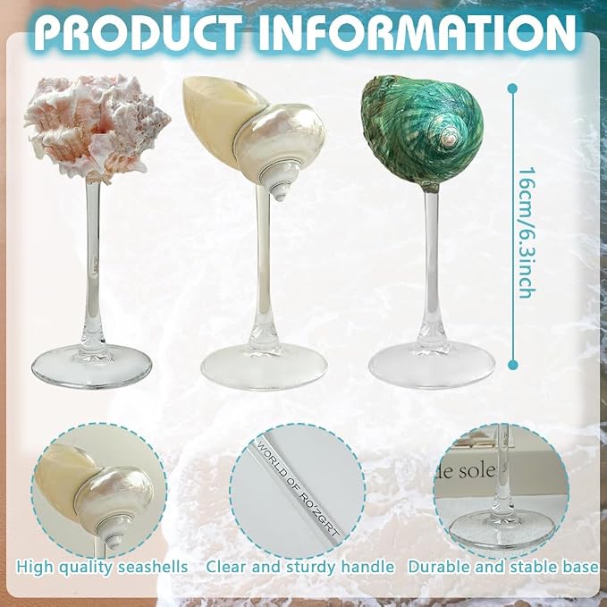 LYFJMUS 2 Pcs Seashell Wine Glasses Wedding Wine Glasses Conch Cup Martini Cocktail Glass Cup for Birthday Wedding Beach Bridesmaids Anniversary Party (Pink, 6.3inch)