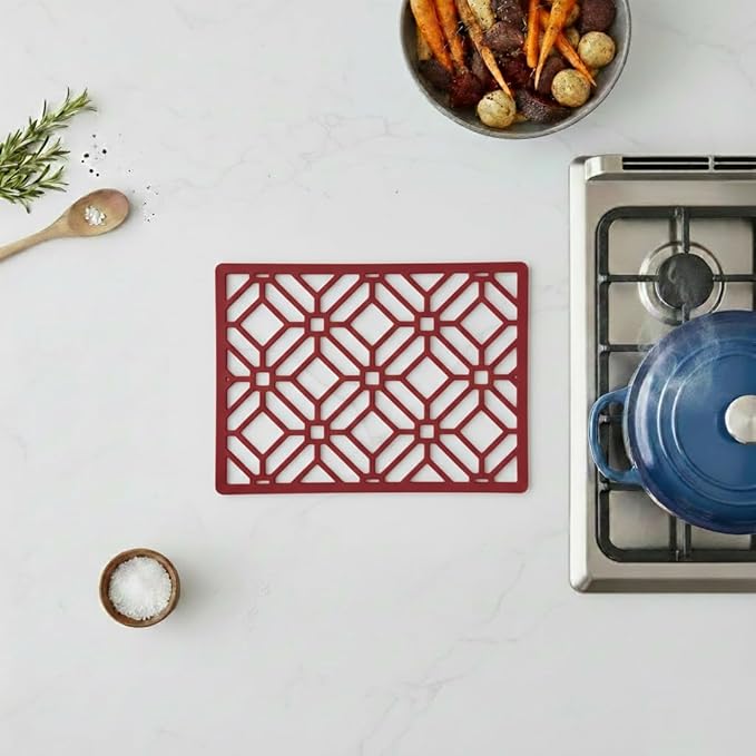 GASARÉ, Extra Large, Thick, Silicone Trivet for Hot Dishes, Pots, and Pans, Heat Resistant Mat for Countertop, Hot Pad for Kitchen, Easy to Clean, 16 x 12 x 3/8 Inches, Red