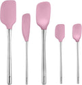 Tovolo Stainless Steel Handled Silicone Spatula Set of 5 Pink Sorbet, Dishwasher Safe Kitchen Spatula Set for Cooking Baking, Non Toxic BPA Free Silicone Spatula set with Metal Steel Handle