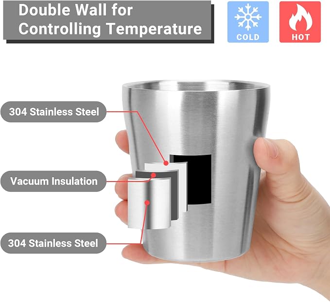 Metal Drinking Cups, 10 oz Insulated Tumbler, 12 Pack Double Wall Unbreakable Stackable Water Tumblers Insulated Stainless Steel Cups Premium Glasses for Travel Camping Home Outdoor