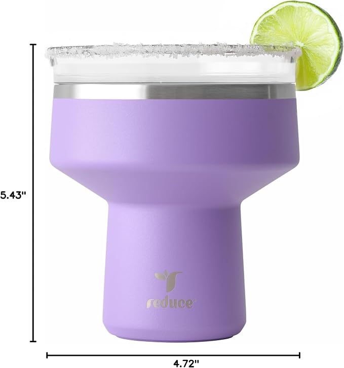 REDUCE Saltini 16 oz Cocktail Tumbler - Insulated Margarita Tumbler with Lid - Keeps Drinks Cold for 10 Hours - 360 Sippable Martini Glass Alternative - Shatterproof, Perfect for Parties-Purple Punch