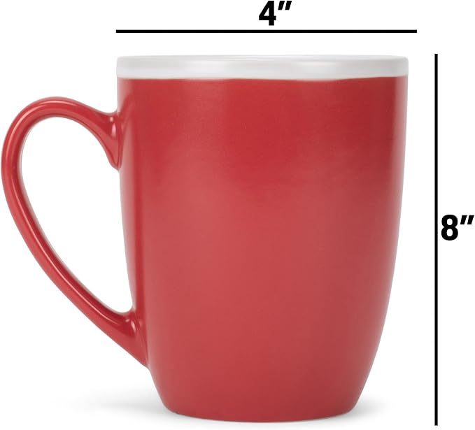 Elanze Designs Solid Color Red White Interior 16 ounce Matte Ceramic Mugs Matching Set of 4