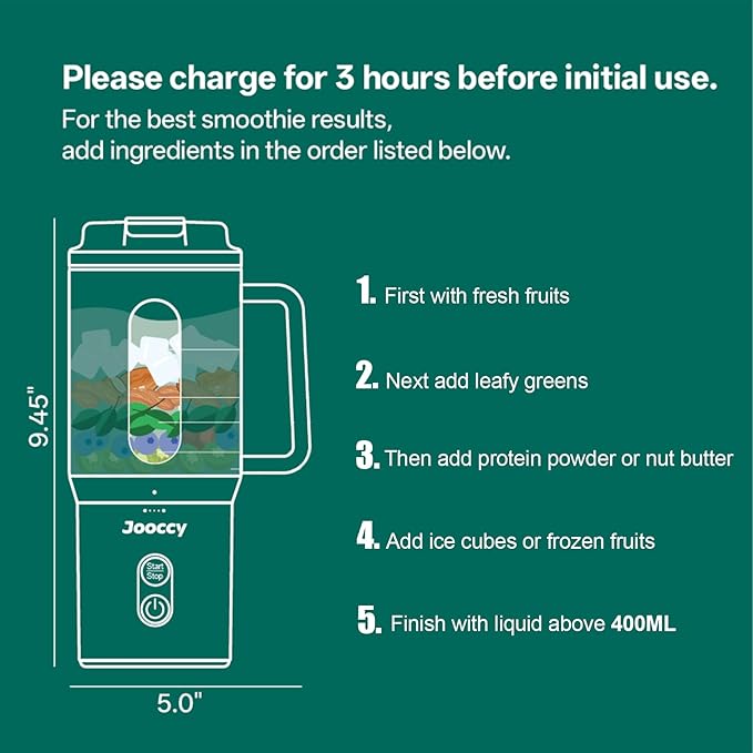 18oz Portable Blender, Cordless Travel Blender for Smoothie with Ice Crushing Blades, Auto Reverse Blending for Smoothie and Protein Shake