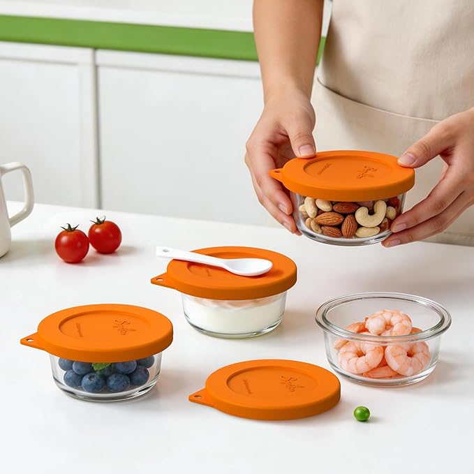 Sophico Silicone Storage Lids Cover Replacement for Pyrex Freshlock and SNAPWARE 1CUP(7202R), Round Glass Bowls Containers Set, Airtight Lids, 4 Pack