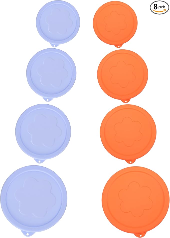 LUVCOSY 1 Cup 2 Cup 4 Cup 7 Cup Round Silicone Replacement Lids for Pyrex 7202-PC, 7200-PC, 7201-PC, 7402-PC Glass Bowls, 8 Pack Storage Cover, Microwave & Dishwasher & Freezer Safe
