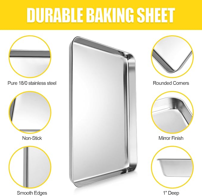 Terlulu Baking Sheet, Cookie Sheet, Stainless Steel Baking Pan, 2 Piece-17.3''x 12.3'' x 1'', Half Sheet Pan for Oven, Baking Tray for Baking&Roasting, Nonstick&Nontoxic&Easy Clean