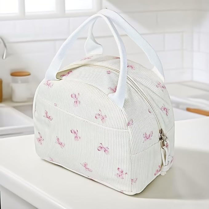Lunch Box for Women, Reusable Insulated Lunch Box Floral Tote Bags Corduroy Totes for Women Office Work Travel Picnic
