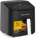 West Bend Digital Air Fryer 7 Qt with One-Touch Presets, Shake Reminder for Even Cooking, Fast 1600W Heating, Nonstick Easy-Clean Basket, in Black/Silver