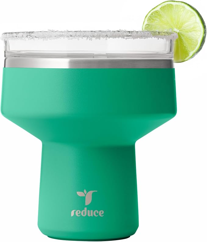 REDUCE Saltini 16 oz Cocktail Tumbler - Insulated Margarita Tumbler with Lid - Keeps Drinks Cold for 10 Hours - 360 Sippable Martini Glass Alternative - Shatterproof, Perfect for Parties - Palm Leaf