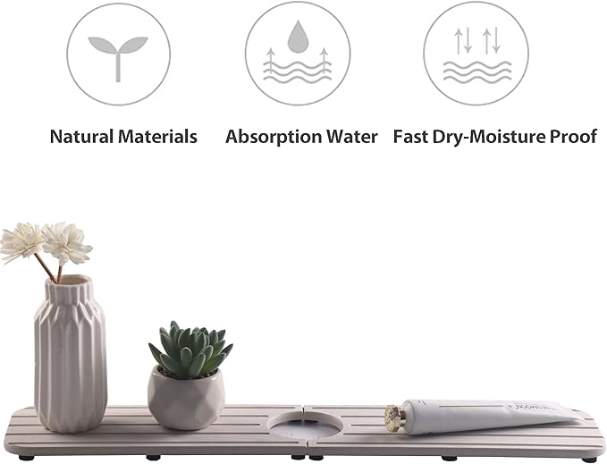NiuYichee 20inch x 4inch Kitchen Sink Faucet Mat, Water Absorbing Stone Faucet Splash Guard for Bathroom Counter, Quick Drying Diatomite Tray for Kitchen Sink, Light Gray