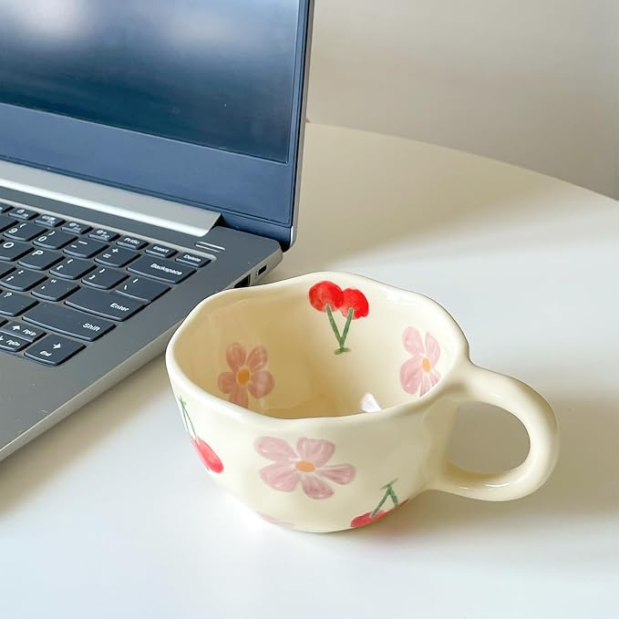 Noviko Cute Mug Flower Teacup and Saucers Set for Mom 8 oz