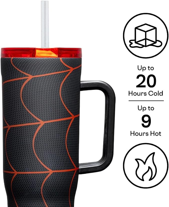 Corkcicle Cruiser Insulated Tumbler with Handle & Straw - Keeps Drinks Ice Cold - Triple-Insulated - Leakproof Travel Mug - BPA-Free - Summer Drinkware Gift - 40 oz, Miles Morales