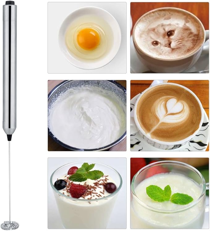 Kitchen Stainless Steel Handheld Milk Frother, Milk Fr Handheld Battery Operated Electric Foam Maker Coffee Milk Frother, Handheld Milk Fr With Spoon