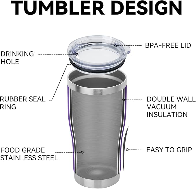 DOMICARE 20oz Tumbler with Lid Stainless Steel Tumblers Bulk, Double Wall Vacuum Insulated Coffee Travel Mug Powder Coated Tumbler, 1 Count (Pack of 1) Purple