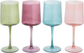 Creative Co-Op Hand Blown Stemmed Wine Glasses, 14 Ounces, 4 Assorted Colors Glassware, Multi (Pack of 6)