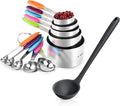 U-Taste 10 Piece Measuring Cups and Spoons Set in 18/8 Stainless Steel (color), and 600ºF Heat Resistant 13 inch Large Non-Stick Silicone Soup Ladle (Black)
