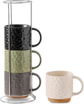 Nihow 16 Oz Ceramic Coffee Mug Set of 4 with Stackable Stand,4 color | Stackable, Stainless Stand Included, Cappuccino & Tea, Hot/Cold Drinks, Dishwasher & Microwave Safe