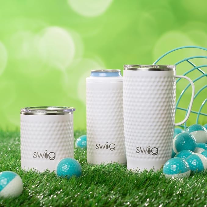 Swig Life Skinny Can Cooler, 12oz Insulated Slim Can Holder, Stainless Steel Cooler, Covers for Tall Beer Bottles, Beach Accessories for Women (Golf Ball)
