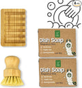 Green Llama Dish Washing Bar Soap Set with 2 Solid Coconut Oil Bars, Sisal Scrub Brush & Bamboo Holder, Fragrance-Free Kitchen Cleaning Set