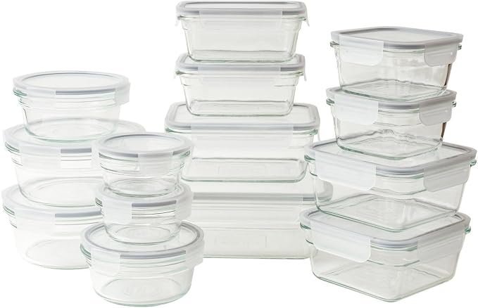 Glasslock Transparent 28 Piece Small Oven and Microwave Safe Glass Food Storage Containers Set for Small Snack and Meals with Removable Lids, Clear