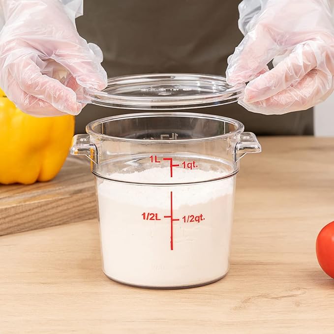 Restaurantware Met Lux 1 Quart Food Storage Containers 10 Round Commercial Storage Containers - Lids Sold Separately With Volume Markers Clear Plastic Food Prep Buckets Space-Saving Storage