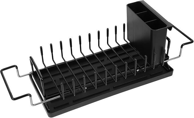 FOMIYES Expandable Kitchen Dish Rack with Drainboard, Over Sink Drying Rack for Plates and Utensils, Large Capacity Space-Saving Kitchen Sink Organizer