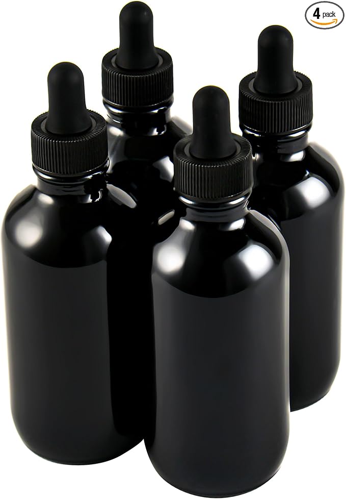 NOOEEISS 4 Pcs 4oz Black Glass Eye Dropper Bottle, Tincture Bottles With Leak-Proof Design, Stronger Suction for All Kinds of Mixed Liquids