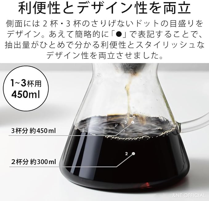 &NE NNS-371 Glass Dripper & Server with Stainless Steel Filter, Clear, Width 6.3 x Depth 4.7 x Height 6.1 inches (16 x 12 x 15.5 cm), Actual Capacity, 15.9 fl oz (450 ml), Heat Resistant Glass
