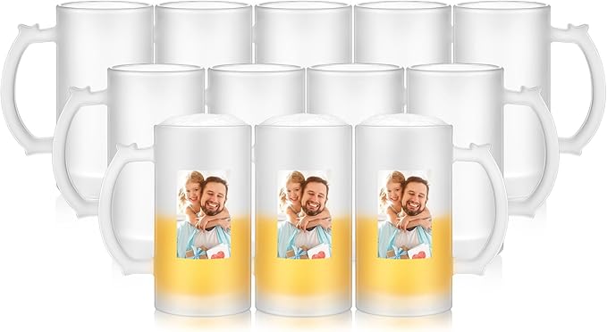Mifoci 12 Pcs Sublimation Blank Beer Mugs Personalized Tazas Para Father's Day Present 16 oz Frosted Beer Glass Cups Can Add Photo Text or Image Gift for Dad Husband Groomsmen Wedding Oktoberfest