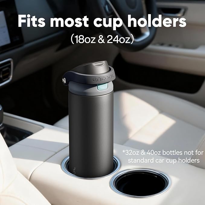 ENCOOL Leakproof Insulated Water Bottle with Straw Dual-Sip Water Bottle Bag-Safe Design for Work, Commute & Gym – Keeps Drinks Cold All Day, 32 oz, Frost Blue