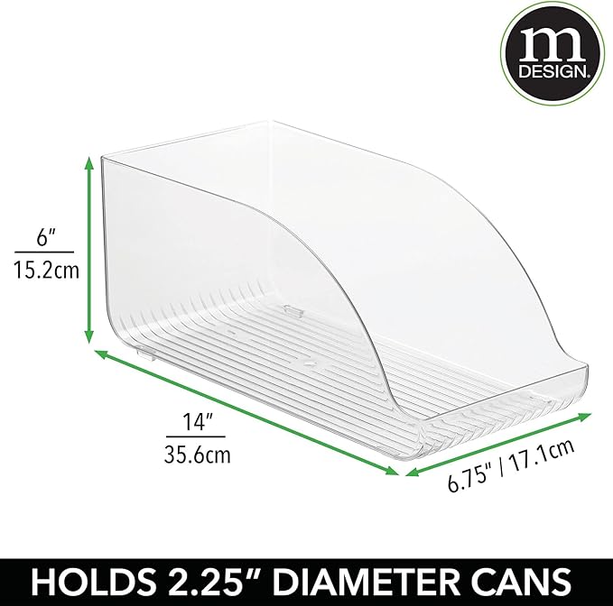 mDesign Compact Plastic Kitchen and Pantry Storage Organizer Bin for Tall Skinny Soda/Pop Cans - Kitchen, Pantry, Refrigerator - Clear (Pack of 2)