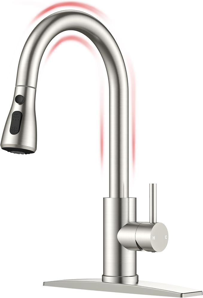 FORIOUS Touch Activated Kitchen Faucets Pull Down Sprayer, Brushed Nickel | High Arc Kitchen Sink Faucet with Deck Plate, Stainless Steel, Single Hole, Single Handle, Fit for RV Bar Farmhouse Laundry