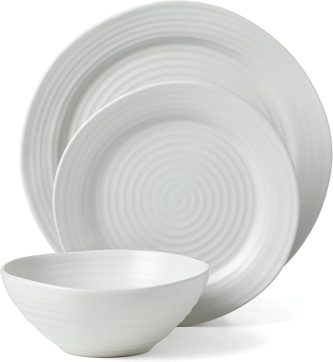 Oneida White Ridge Piece Dinnerware Set, 12 Count, First Apartment, Back To College