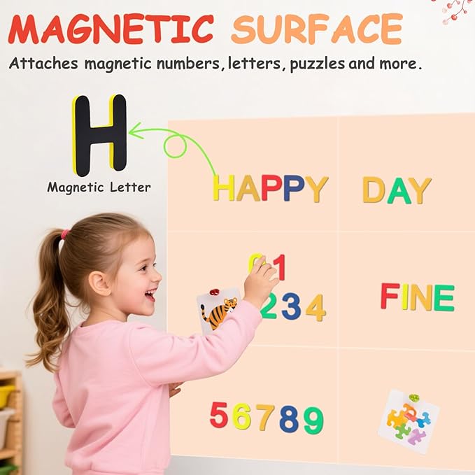 Magnetic Chalkboard Wall Decal Milk Tea Set of 6 Peel and Stick Magnet Sheets with Chalk Tangram Puzzle and Multiple Accessories Magnetic Chalk Board for Home Playroom and Classroom