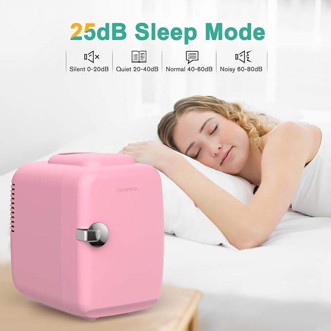 CROWNFUL Mini Fridge, 4 Liter/6 Can Portable Cooler and Warmer Personal Refrigerator for Skin Care, Cosmetics, Beverage, Food,Great for Bedroom, Office, Car, Dorm, ETL Listed (Pink)