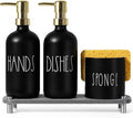 Kitchen Soap Dispenser Set, 16.9 fl oz Hand and Dish Soap Dispensers with Tray, Black and Gold Kitchen Soap Dispenser Set with Sponge Holder, Instant Dry Tray, Gold&Black