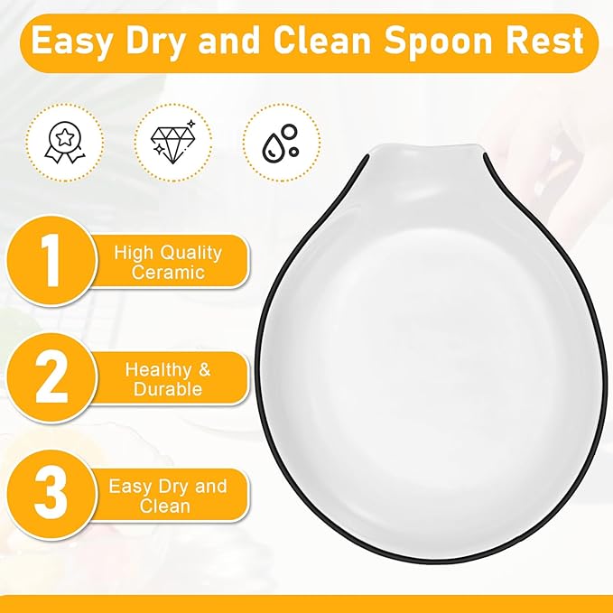 Irenare 8 Pcs Ceramic Spoon Rest for Stove Top, 3.74 Inch Porcelain Spoon Holder, Coffee Utensil Rest Heat Resistant Dishwasher Safe for Home Kitchen Accessories Gift(Black Edge)