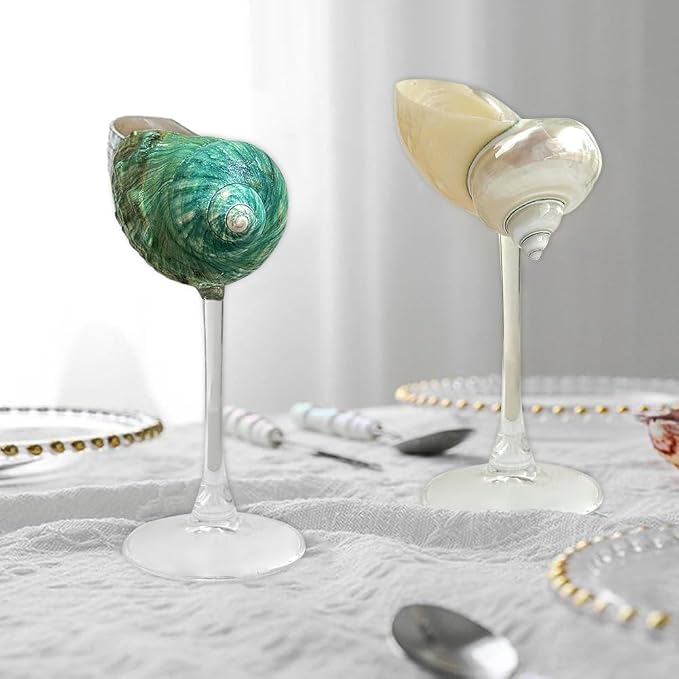 LYFJMUS 2 Pcs Seashell Wine Glasses Wedding Wine Glasses Conch Cup Martini Cocktail Glass Cup for Birthday Wedding Beach Bridesmaids Anniversary Party (Pink, 6.3inch)