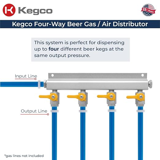 Kegco AD4 Aluminum 4-Way Kegerator Beer Gas/Air Distributor
