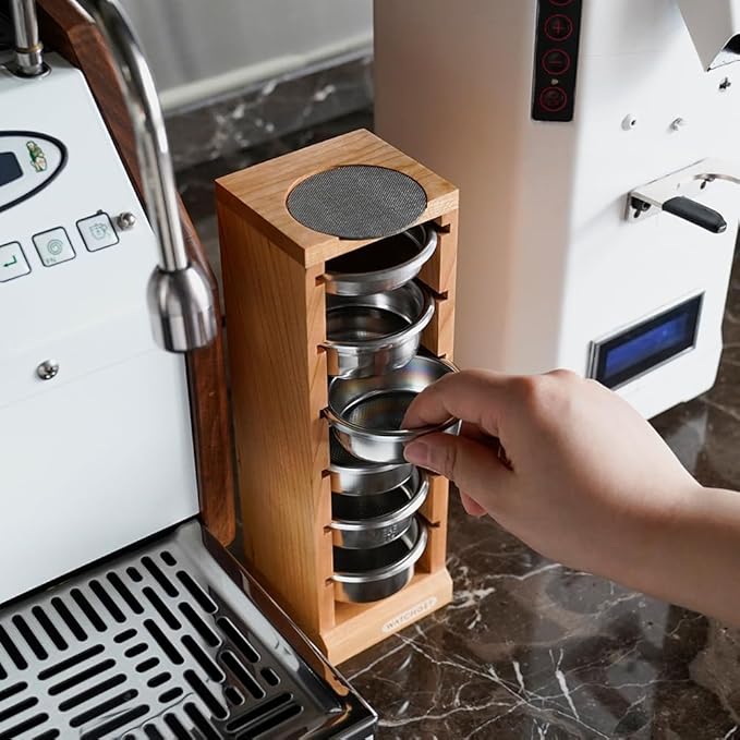 watchget Espresso Filter Basket Stand Portafilter Filter Basket Holder Rack Wooden Espresso Portafilter Precision Basket Storage Stand for 58mm Espresso Machines and Coffee Puck Screen (Cherry Wood)