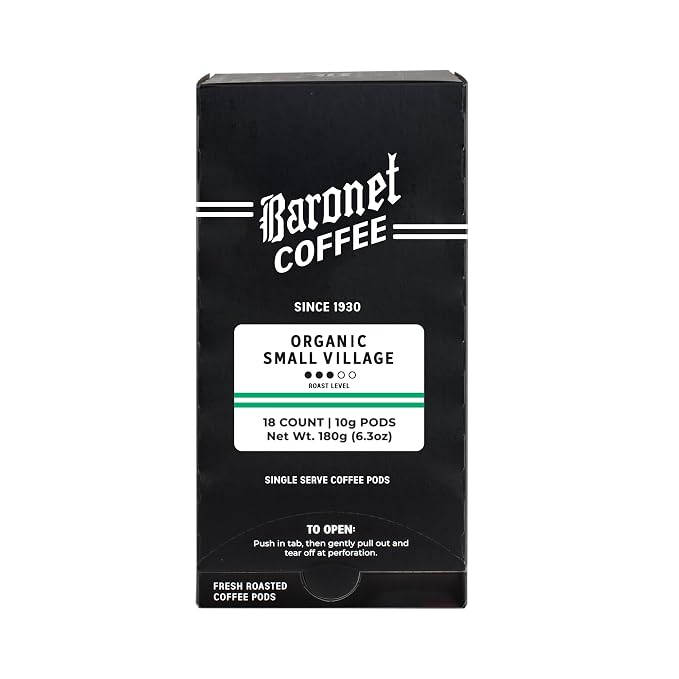 Baronet Coffee Pods [Organic Fair Trade Small Village-54 Pods] Single Cup Use, Like Senseo [3 Boxes of 18 Single Serve 10 Gram] Regular Strength, Med Roast [Org Sml Vill]