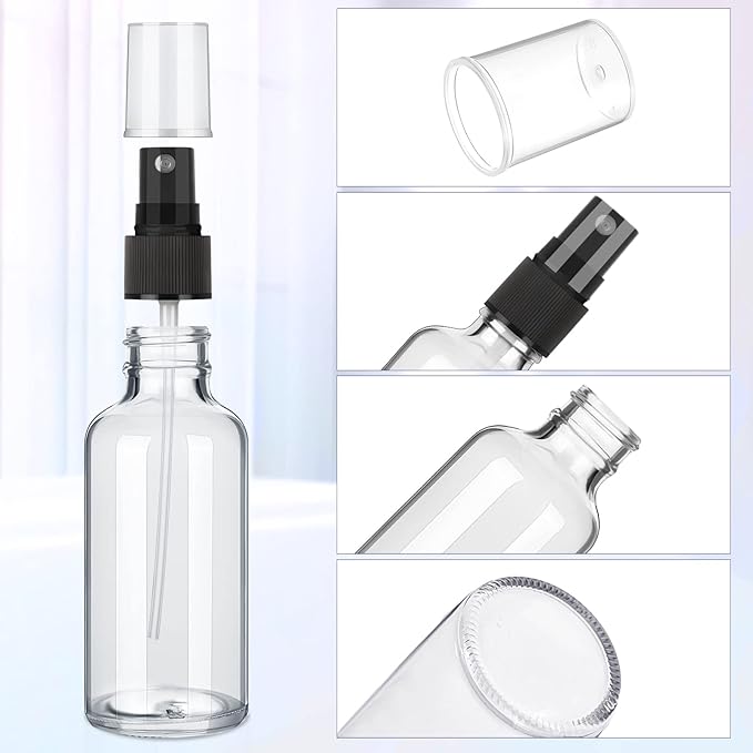 Yungyan 100 Pcs 4 oz Mini Glass Spray Bottles Empty Small Essential Oil Bottles Fine Mist with 3 Funnel 5 Dropper Cleaning Brush for Hair Travel Plants Perfumes(Clear)