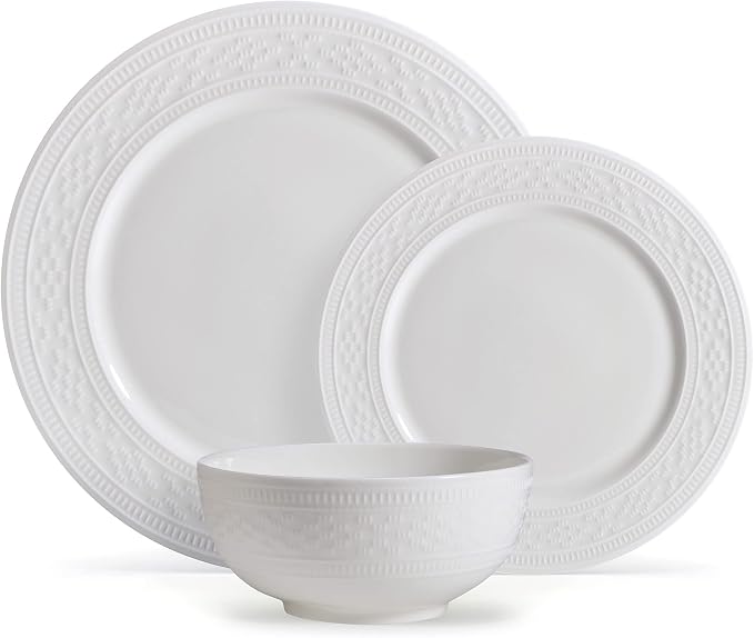 Mikasa Haven Bone China Lightweight Chip Resistant 12 Piece Dinnerware Set, Service for 4 White